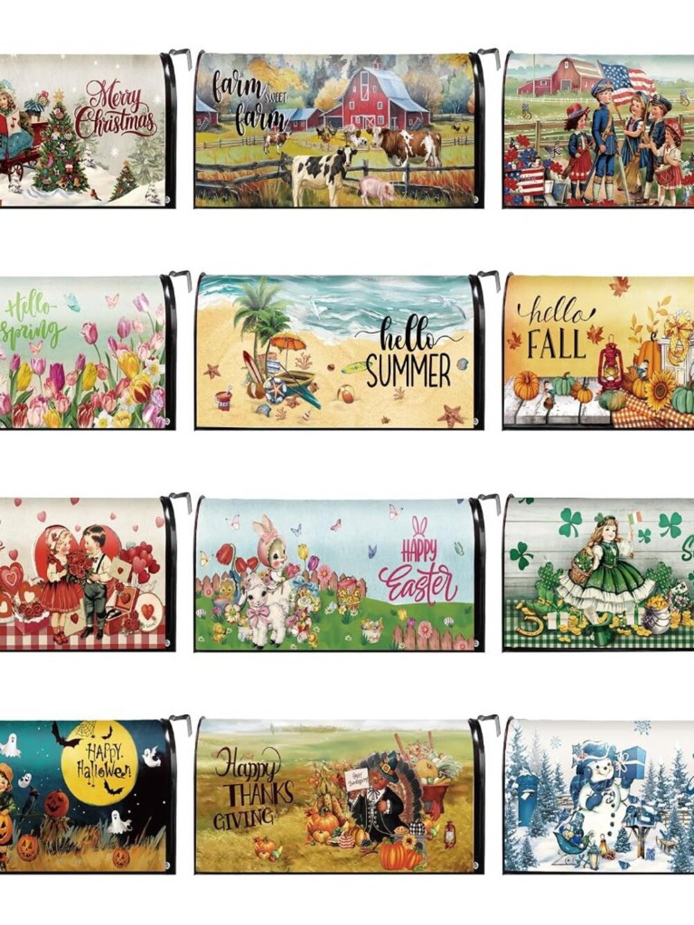 12 Pcs Vintage Seasonal Magnetic Mailbox Covers, Oxford Cloth